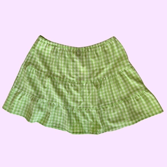 NWT H&M Green & White Gingham Picnic Drawstring Skirt - Picture 4 of 5